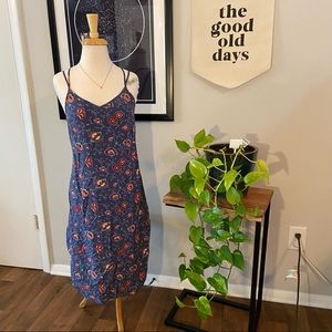 GAP Slip Dress Sz S Navy Blue and Red Floral Paisley strappy cross cross back